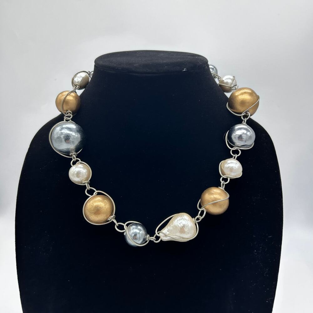 Abra Couture Resin Cottonball Necklace Silver Tone Chunky Multi Color Jewelry